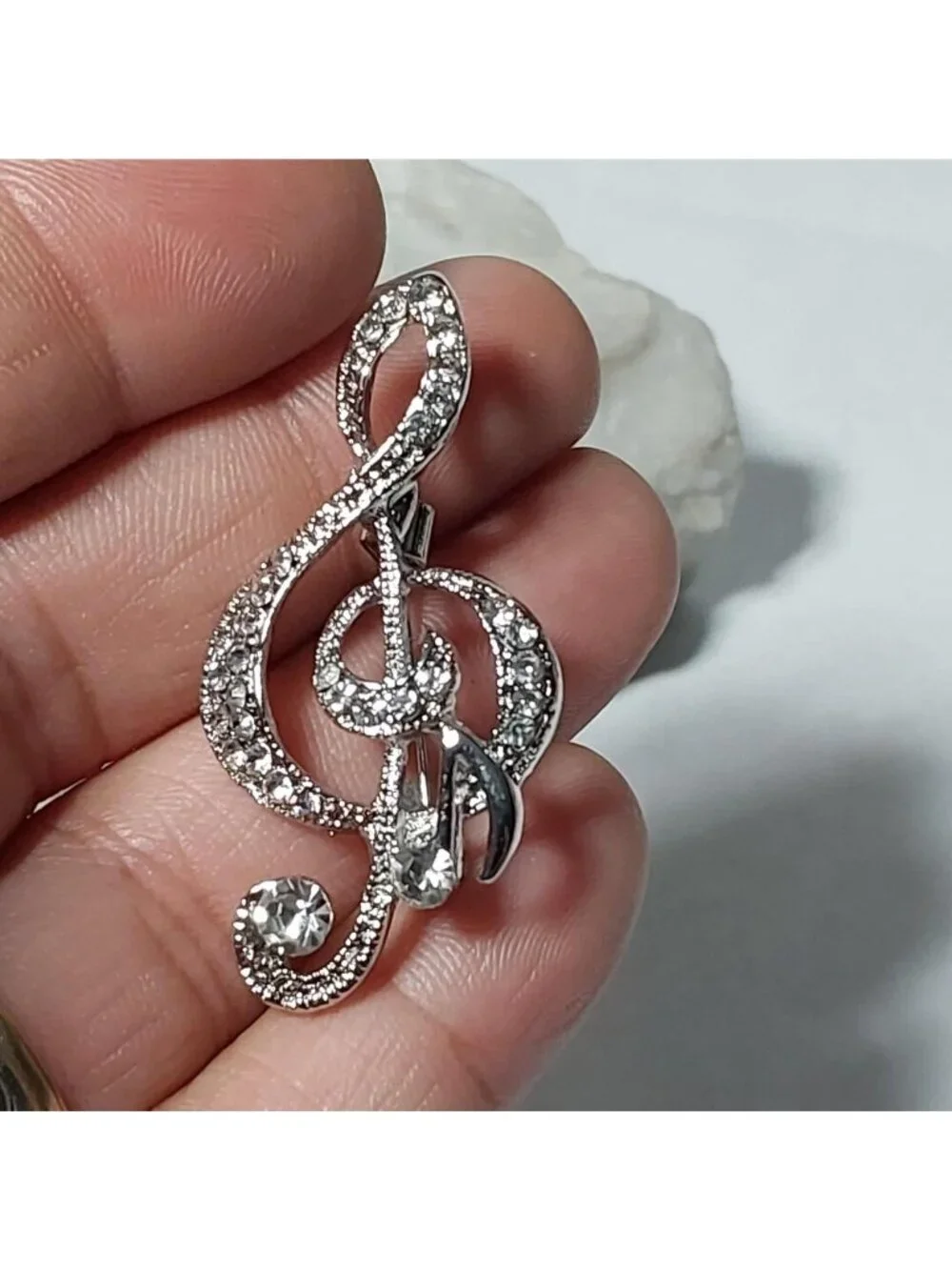 Silver Tone Rhinestone Music Note
